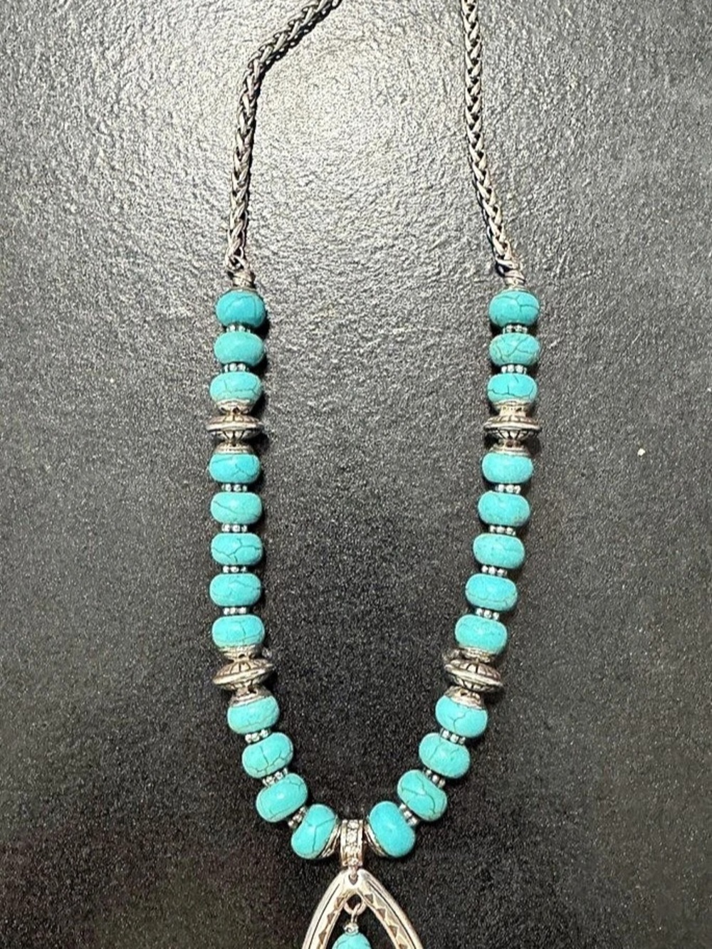 Brighton Turquoise Beaded Silver Tone Statement Pendant Necklace